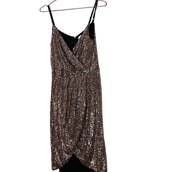 RACHEL RACHEL ROY Gold Sequined Sleeveless Suplice V-Neck Midi Dress Size 12 - Picture 2 of 9